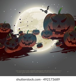 scary halloween background with flying pumpkins