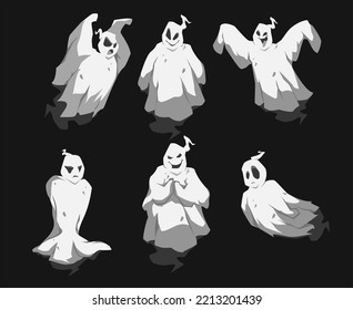 Scary Halloween background with ghosts with different faces. Vector illustration for banners, posters and stickers.