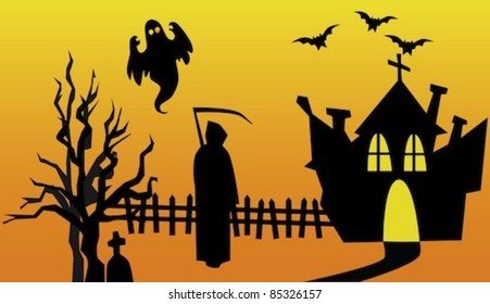 Scary halloween background with old tree