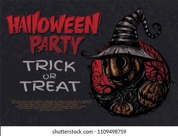 Scary Halloween background with pumpkin message design background, vector illustration