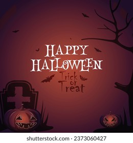 Scary halloween background with pumpkins and moon.
