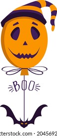 Scary halloween balloon with bat. Vector illustration