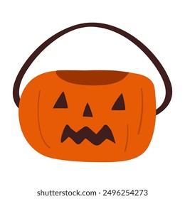 Scary Halloween basket. Flat design. Hand drawn illustration on white background.