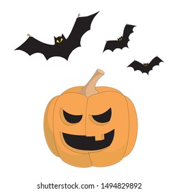 Scary Halloween bat and pumkin in vector