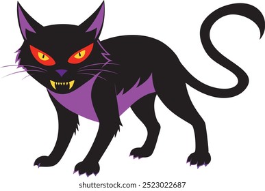 Scary Halloween Black Cat with Dangerous Gaze Eerie Feline Illustration.