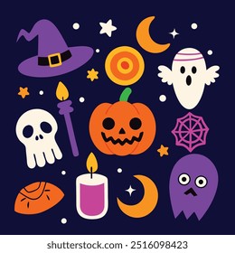 Scary Halloween candle illustration with creepy ghost and pumpkin elements