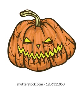 Scary Halloween cartoon pumpkin on white background. Vector illustration for holiday decorations