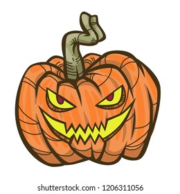 Scary Halloween cartoon pumpkin on white background. Vector illustration for holiday decorations