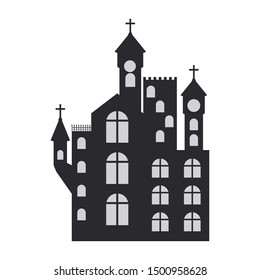 scary halloween castle on white background