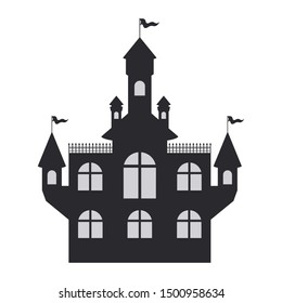 scary halloween castle on white background