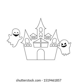 scary halloween castle on white background