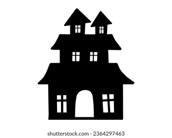 Scary Halloween Castle Silhouette Illustration