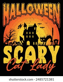 SCARY HALLOWEEN CAT LADY t-shirt design