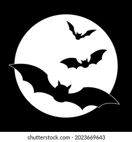 Scary halloween cat silhouette above full moon.