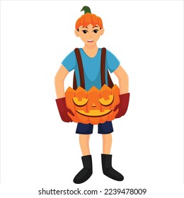 Scary Halloween Costume Pumpkin Character Design Illustration