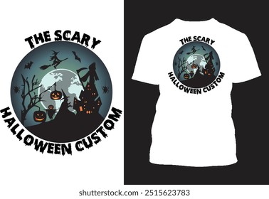 La Plantilla de diseño de camiseta personalizada de Halloween aterradora, diseño de camiseta para impresión.