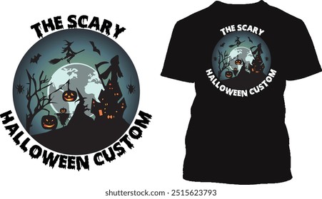 The Scary Halloween Custom T Shirt Design template, T Shirt Design for Print.