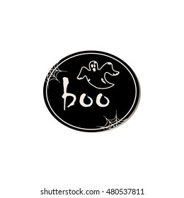 Scary halloween design logo. Halloween sticker. Scrapbook elements. Vector illustration. Trick or Treat Concept. Halloween symbol - Scary ghost.