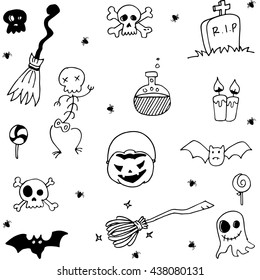 Scary halloween doodle element on white backgrounds