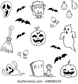 Scary Halloween doodle set character vector art