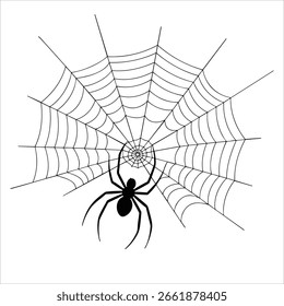 Elemento assustador Halloween definido com teias de aranha, aranhas e teias no estilo de arte desenhado à mão. Perfeito para decorações de horror e imagens de festa assustadoras.