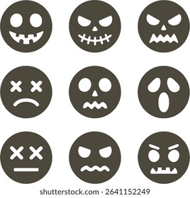 Scary Halloween Emoji Faces Icon Pack with Creepy Expressions