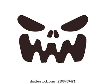 Scary Halloween face stencil with angry expression. Spooky creepy ugly monster silhouette with bad evil emotion. October template for decoration. Flat vector illustration isolated on white background