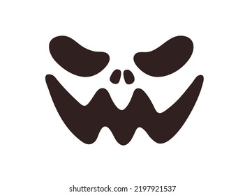 Scary Halloween face stencil with eye holes and creepy wavy smile. Spooky monster silhouette for Helloween holiday. Evil facial expression. Flat vector illustration isolated on white background