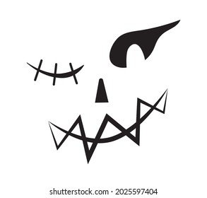 Scary Halloween face vector. Halloween pumpkin or ghost grimace. Terrible eyes and mouth with a silhouette style. Emotion of skeleton for makeup, a night party.
