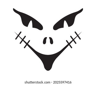 Scary Halloween face vector. Halloween pumpkin or ghost grimace. Terrible eyes and mouth with a silhouette style. Emotion of skeleton for makeup, a night party.