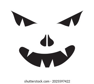 Scary Halloween face vector. Halloween pumpkin or ghost grimace. Terrible eyes and mouth with a silhouette style. Emotion of skeleton for makeup, a night party.