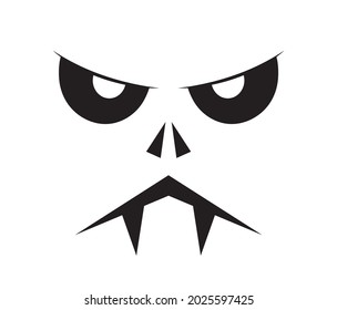 Scary Halloween face vector. Halloween pumpkin or ghost grimace. Terrible eyes and mouth with a silhouette style. Emotion of skeleton for makeup, a night party.
