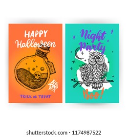 Scary Halloween Flyer Template. Flat Vector Illustration of Holiday Banner.