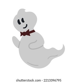 Scary Halloween flying ghost vector illustration isolted on white.