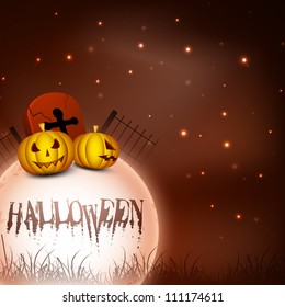 Scary Halloween full moon night background with pumpkins. EPS 10.