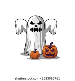 Scary halloween ghost with pumpkin spooky isolated