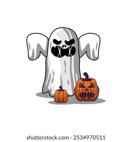 Scary halloween ghost with pumpkin spooky illustration