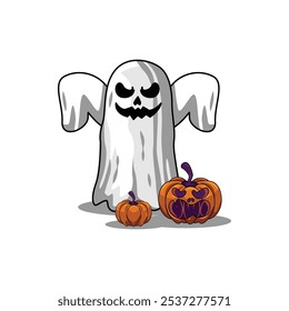 Scary halloween ghost with pumpkin spooky design