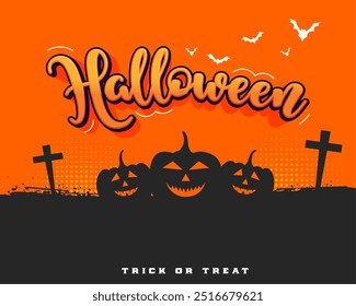 scary halloween graveyard background with pumpkin vector 