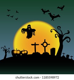 Scary Halloween Graveyard Full Moon Background Stock Vector (Royalty ...