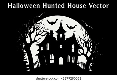 Scary Halloween Haunted House Silhouette Vector illustration Set