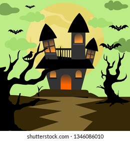 Scary Halloween House background Vector Illustration
