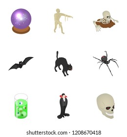 Scary halloween icon set. Isometric set of scary halloween vector icons for web design isolated on white background