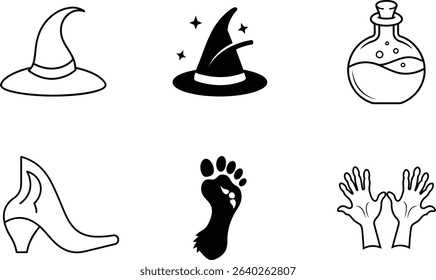 Scary Halloween Icons Line Illustration Pack.