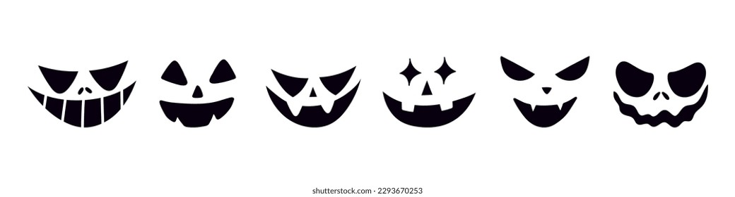 Scary Halloween jack pumpkin characters with different expressions. Horror halloween jack-o-lantern faces. Flat Vector isolated illustration