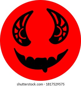 Scary halloween lantern pumpkin face isolated on red circle, hand draw illustration.