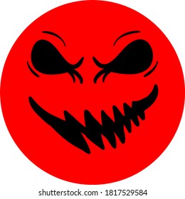 Scary halloween lantern pumpkin face isolated on red circle, hand draw illustration.