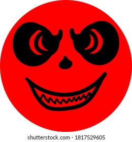 Scary halloween lantern pumpkin face isolated on red circle, hand draw illustration.