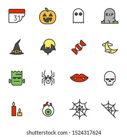 Scary halloween line icon pack with color.  Happy holidays