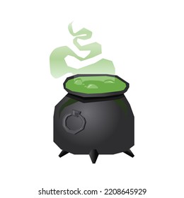 Scary Halloween Magic Pot Or Witch Cauldron Vector Illustration, Magic Kettle In Flat Cartoon Design Style. Suitable For Many Purposes.